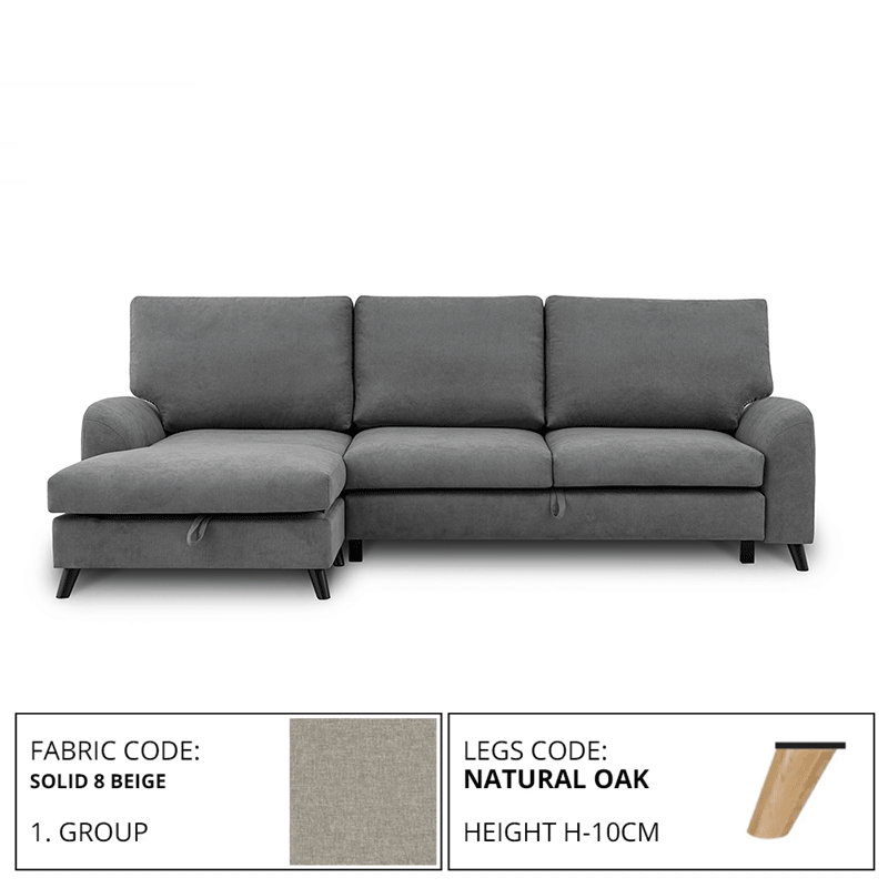 Sofa MERLIN SLEEPING (Left corner, extendable) (SOLID 8 BEIGE)